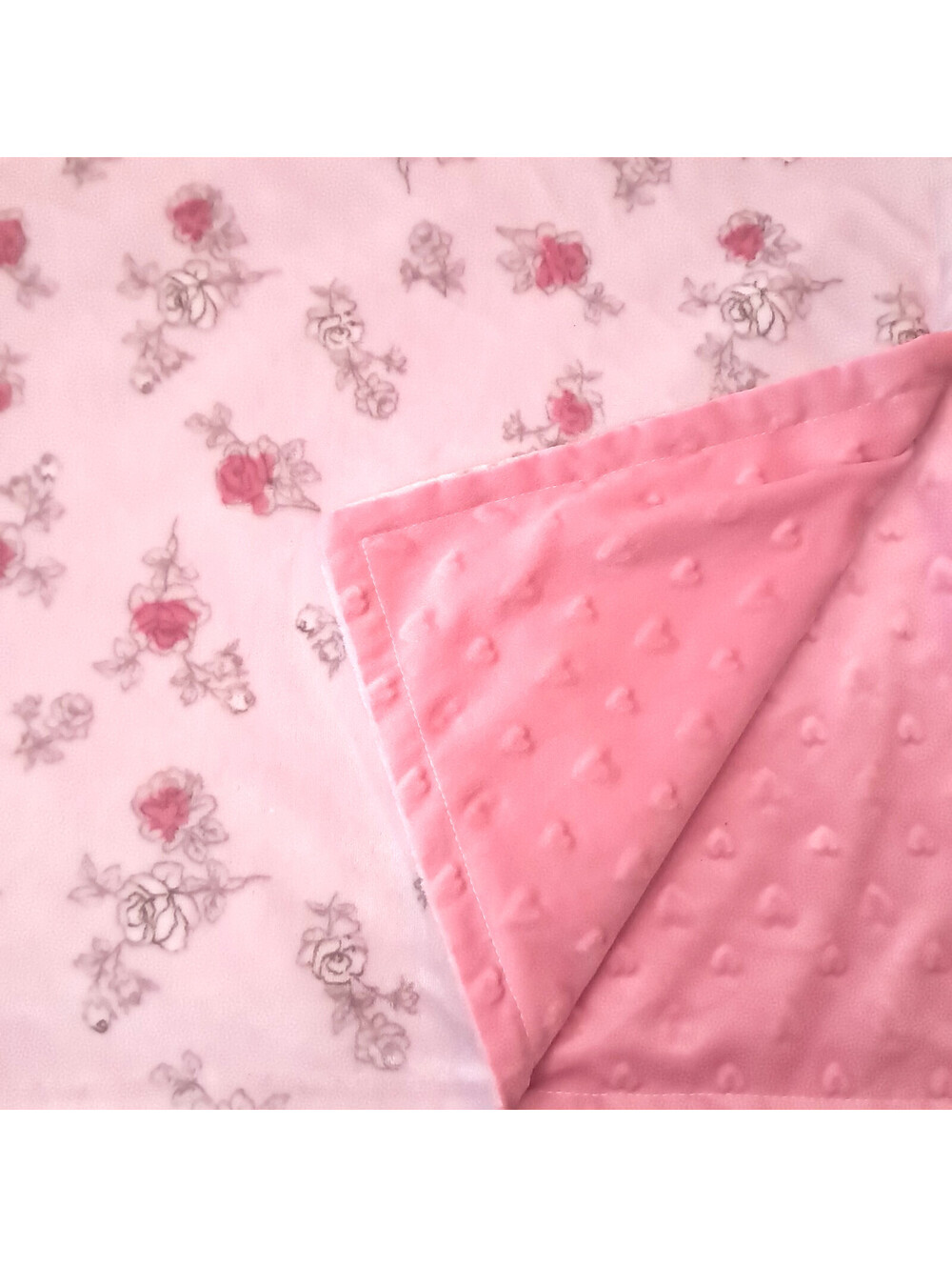 Catherine Malandrino Baby Blanket roses Pink floral hearts gray reversible